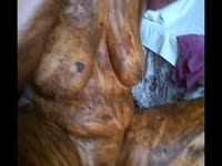 Slut uses poop as her skin care